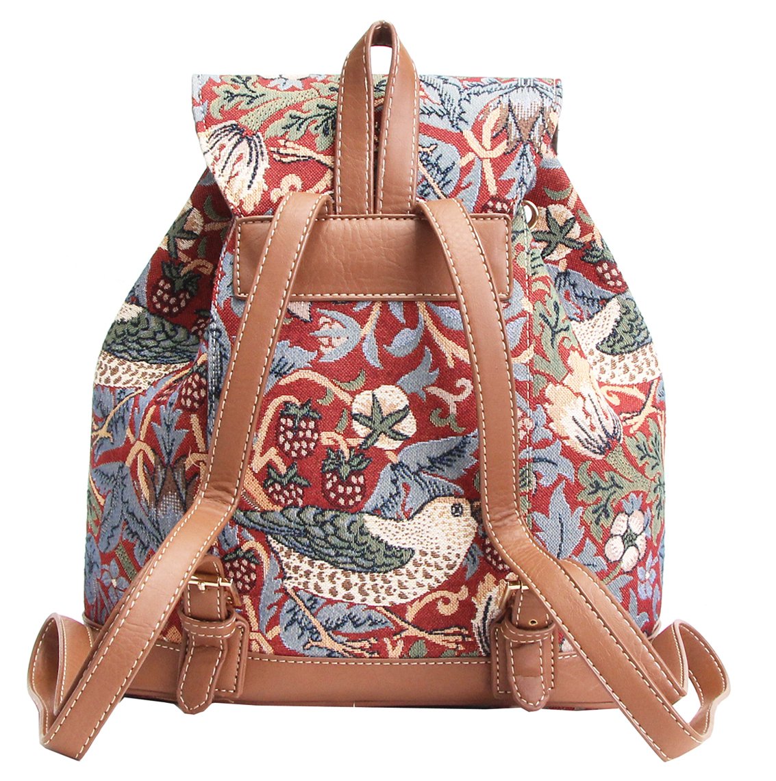 Signare Tapestry Fashion Backpack Rucksack for Women with William Morris Red Strawberry Thief Design (RUCK-STRD)