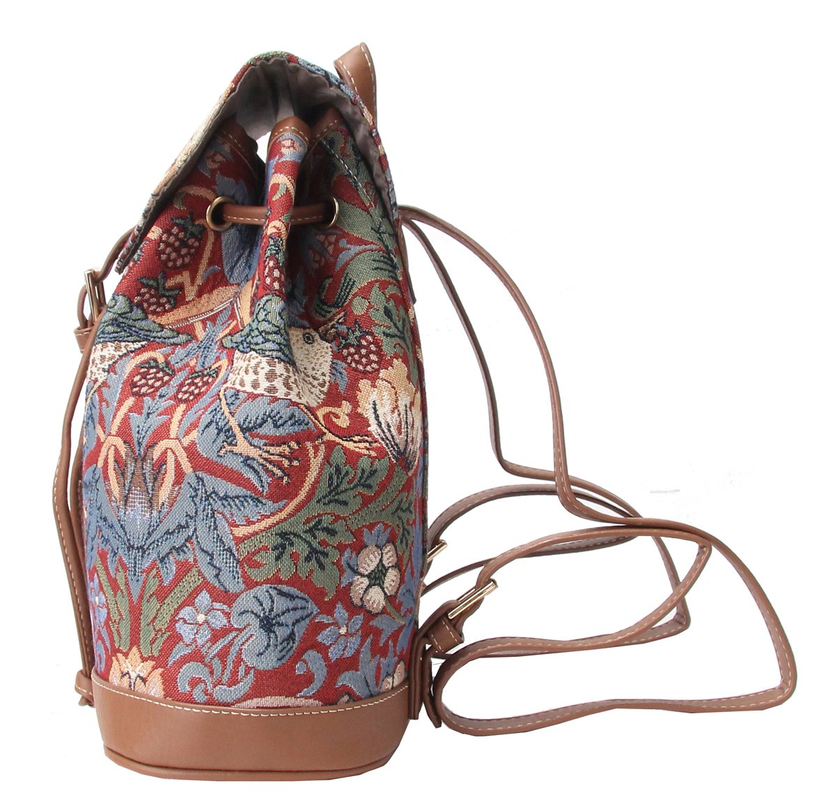 Signare Tapestry Fashion Backpack Rucksack for Women with William Morris Red Strawberry Thief Design (RUCK-STRD)