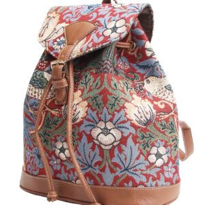 Signare Tapestry Fashion Backpack Rucksack for Women with William Morris Red Strawberry Thief Design (RUCK-STRD)