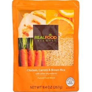 Real Food Blends Chicken, Carrots & Brown Rice - Pureed Food Meal for Feeding Tubes, 9.4 oz Pouch (Pack of 12 Pouches)