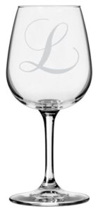 chopin script etched monogram all purpose 12.75oz wine glass (letter l)