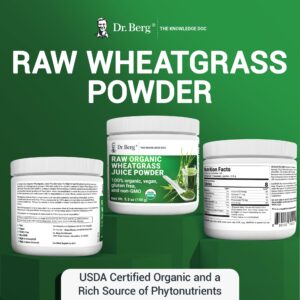 Dr. Berg's Wheatgrass Superfood Powder - Raw Juice Organic Ultra-Concentrated Rich in Vitamins and Nutrients - Chlorophyll and Trace Minerals - 60 Servings - Gluten-Free Non-GMO - 5.3 oz (1 Pack)