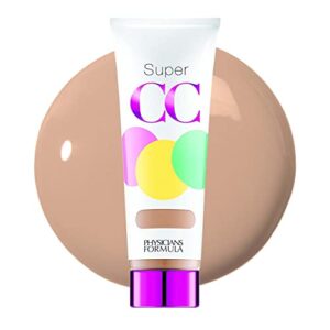 physicians formula super cc+ cream color-correction + care cream full coverage light foundation, anti aging hydrating serum, for uneven skin tone, dermatologist approved
