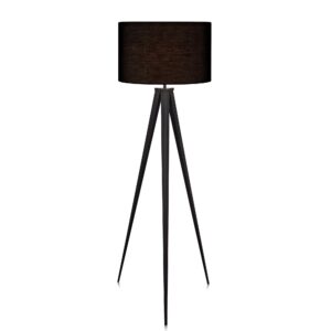 versanora romanza modern led tripod floor lamp tall standing light with drum shade metal legs for living room study reading bedroom home office, 60 inch height, matte black