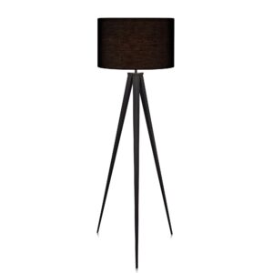 Versanora Romanza Modern LED Tripod Floor Lamp Tall Standing Light with Drum Shade Metal Legs for Living Room Study Reading Bedroom Home Office, 60 inch Height, Matte Black