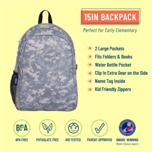 Wildkin 15-Inch Kids Backpack for Boys & Girls, Perfect for Early Elementary Daycare School Travel, Features Padded Back & Adjustable Strap (Digital Camo)