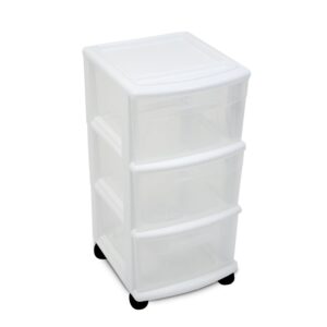 homz home products international 3-drawer cart, medium, white
