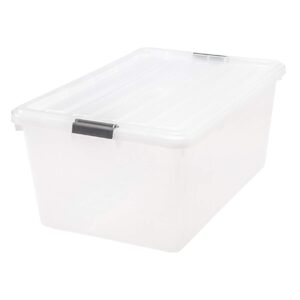 iris usa 68 quart large storage bin utility tote organizing container box with buckle down lid for clothes storage, 5 pack, clear (585380)