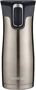 contigo west loop stainless steel vacuum-insulated travel mug with spill-proof lid, keeps drinks hot up to 5 hours and cold up to 12 hours, 16oz steel/black