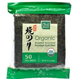 ONE ORGANIC Sushi Nori Premium Roasted Organic Seaweed (50 Full Sheets)