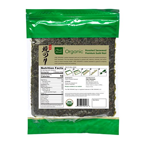 ONE ORGANIC Sushi Nori Premium Roasted Organic Seaweed (50 Full Sheets)