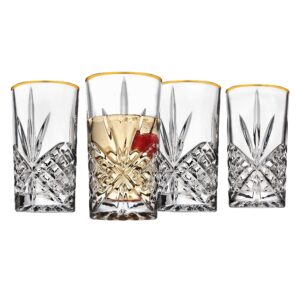 godinger highball drinking glasses cups, gold band - dublin, set of 4