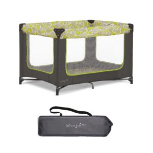 dream on me zodiak portable playard in grey and green, lightweight, packable and easy setup baby playard, breathable mesh sides and soft fabric - comes with a removable padded mat