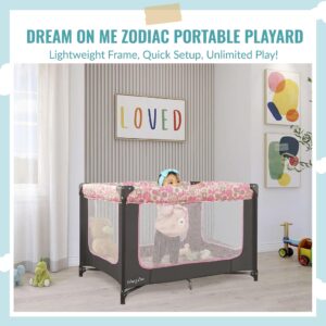 Dream On Me Zodiak Portable Playard in Grey and Pink, Lightweight, Packable and Easy Setup Baby Playard, Breathable Mesh Sides and Soft Fabric - Comes with a Removable Padded Mat