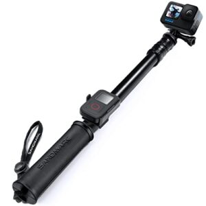 sandmarc pole - black edition: 17-40” waterproof extension pole (selfie stick) for gopro hero 12, 11, 10, 9, 8, max, 7, 6, session, 5, 4, 3 - with remote clip