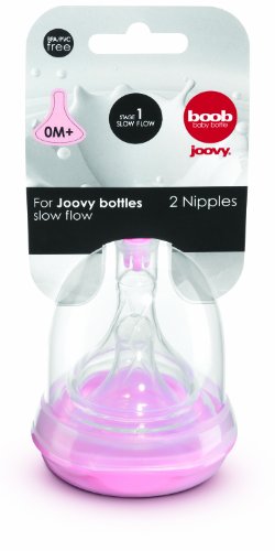 Joovy Boob Nipples with Elongated Shape to Mimic Mom and Available in 5 Flows Including X-Cut Extra Fast Flow for Thicker Foods - Compatible with Joovy Boob Bottle Line (Clear, Stage 1, 2 Count)