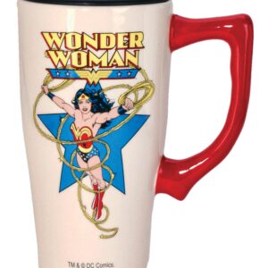 Spoontiques - Ceramic Travel Mugs - Wonder Woman Cup - Hot or Cold Beverages - Gift for Coffee Lovers