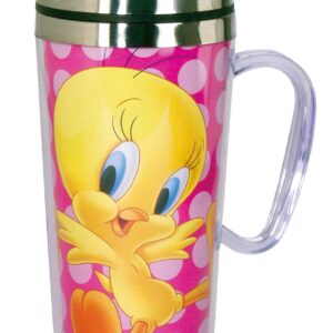 Spoontiques - Insulated Travel Mug - Tweety Bird Coffee Cup - Coffee Lovers Gift - Funny Coffee Mug - 14 oz – Pink