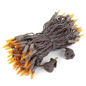 Novelty Lights 100 Light Amber Christmas Mini String Light Set, Brown Wire, Indoor/Outdoor UL Listed, 50' Long