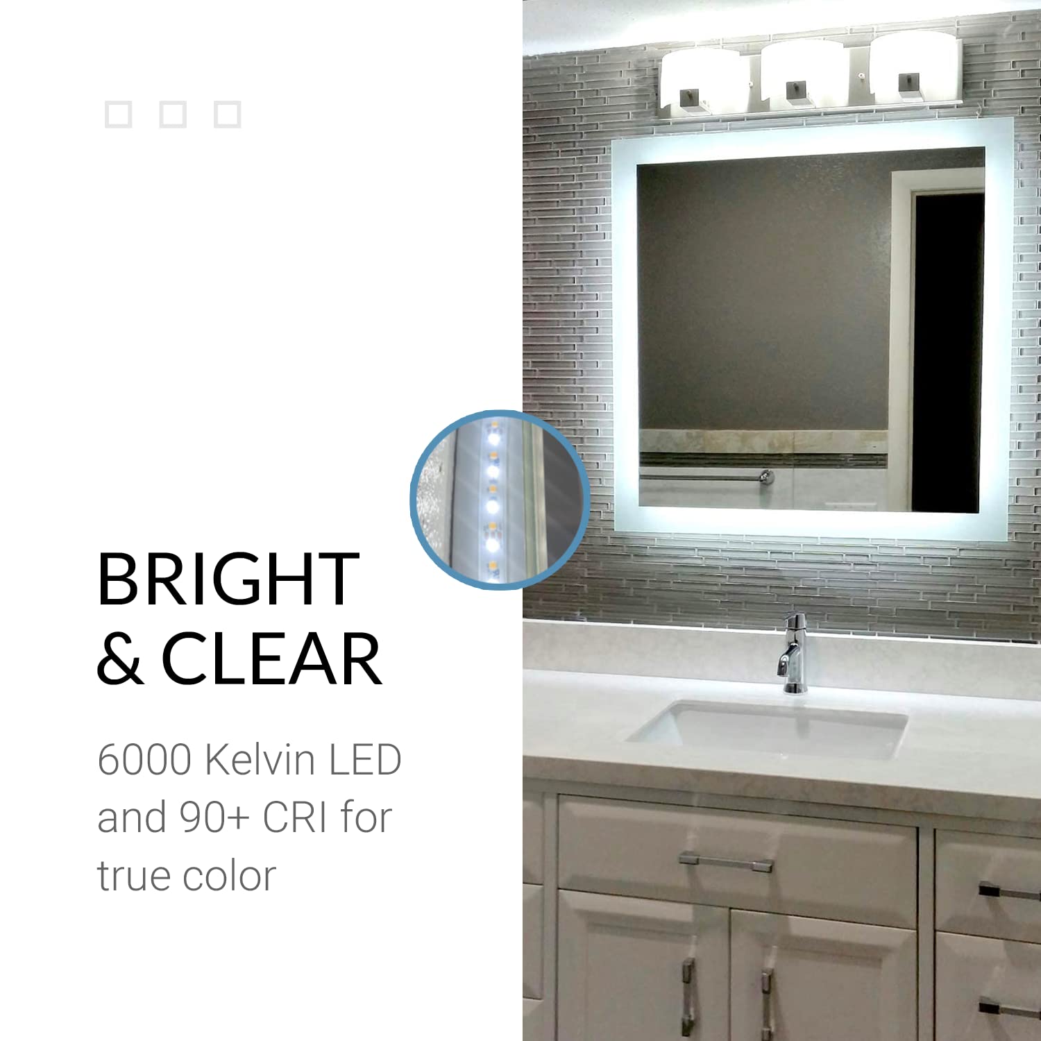 Mirrors & Marble LED Bathroom Mirror with Lights - Side Lit Rectangular Mirror for Vanity, Bedroom or Shower - Anti Fog & Wall-Mounted - Modern Home Decor (20" Wide x 28" Tall)