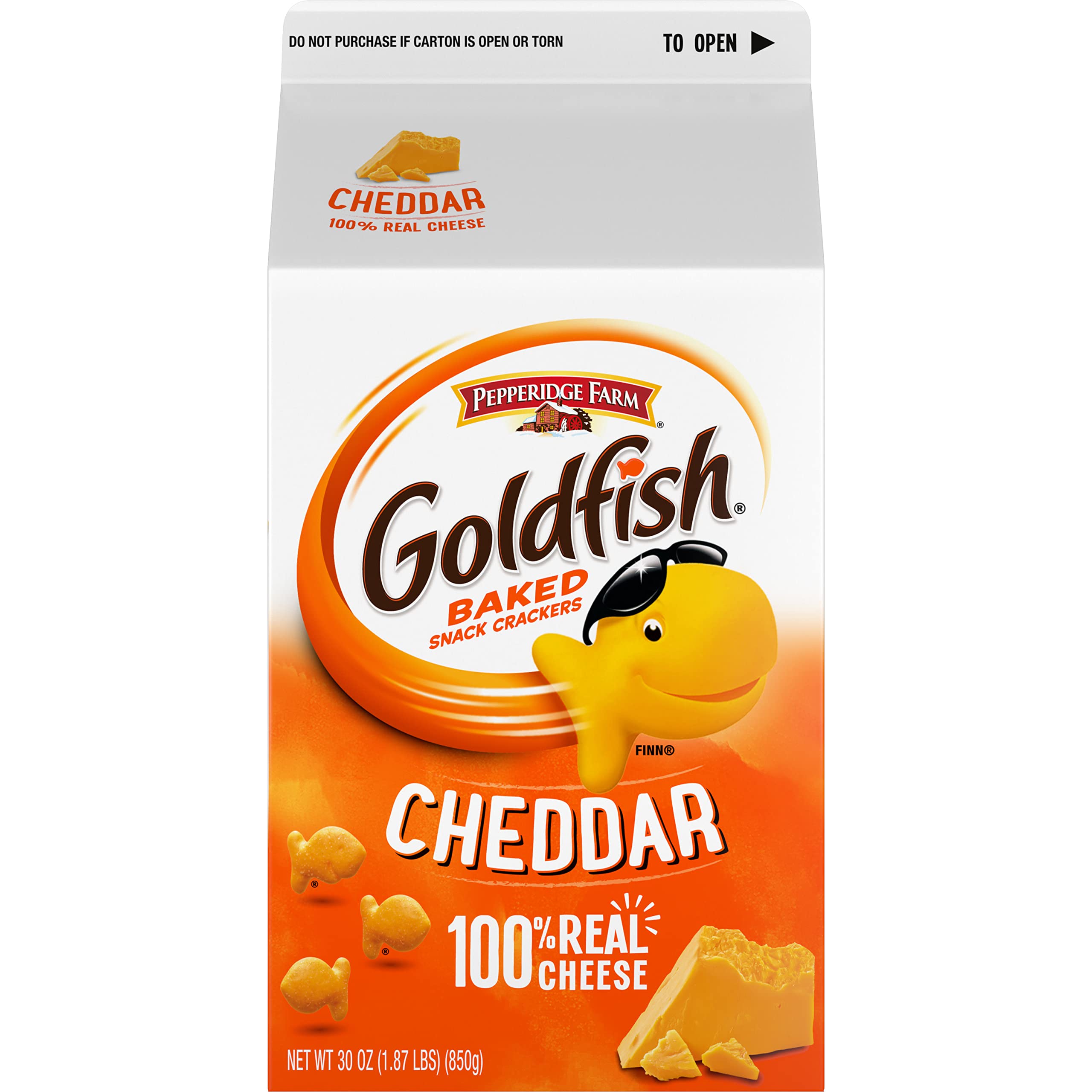 Goldfish Cheddar Cheese Crackers, Baked Snack Crackers, 30 oz Carton