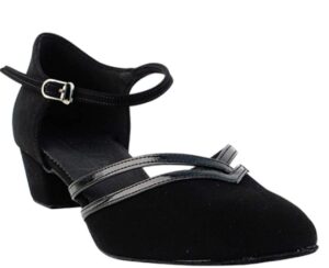 very fine ladies women ballroom dance shoes ek8881 black nubuck & black trim 1" heel (9.5m)