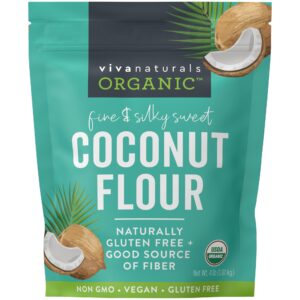 viva naturals organic coconut flour (4 lbs) - gluten free flour substitute for keto, paleo and vegan baking, low fat and fiber-rich coconut baking flour, non-gmo, unbleached and unrefined, 1.81 kg