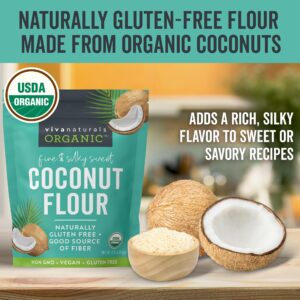 Viva Naturals Organic Coconut Flour (4 lbs) - Gluten Free Flour Substitute for Keto, Paleo and Vegan Baking, Low Fat and Fiber-Rich Coconut Baking Flour, Non-GMO, Unbleached and Unrefined, 1.81 kg