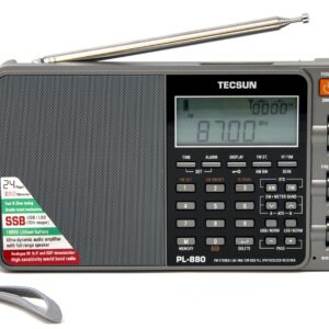 Tecsun PL880 Portable Digital PLL Dual Conversion AM/FM, Longwave & Shortwave Radio with SSB (Single Side Band) Reception, Color Silver