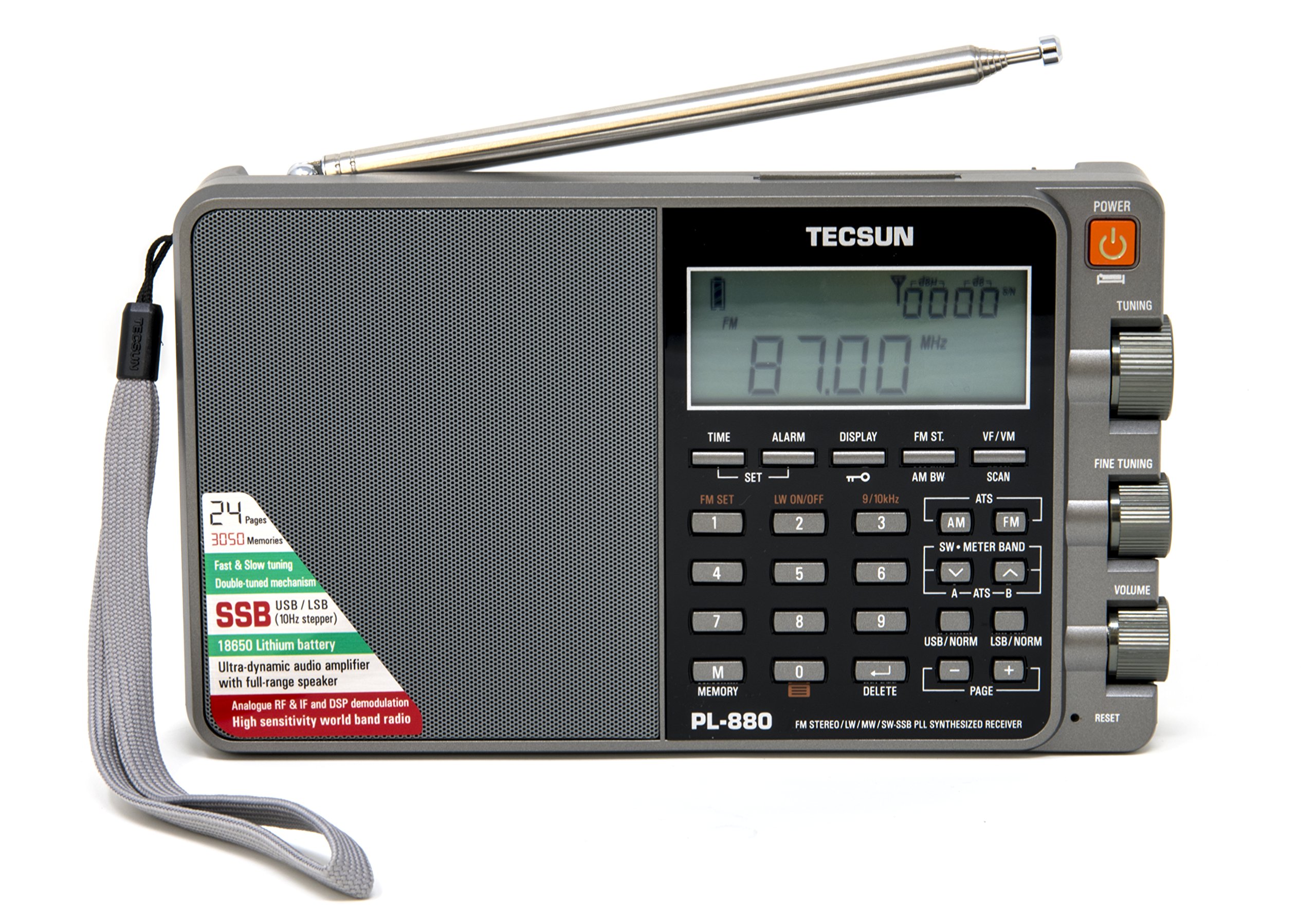 Tecsun PL880 Portable Digital PLL Dual Conversion AM/FM, Longwave & Shortwave Radio with SSB (Single Side Band) Reception, Color Silver