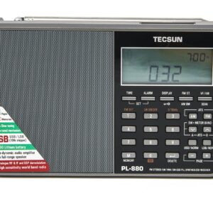 Tecsun PL880 Portable Digital PLL Dual Conversion AM/FM, Longwave & Shortwave Radio with SSB (Single Side Band) Reception, Color Silver