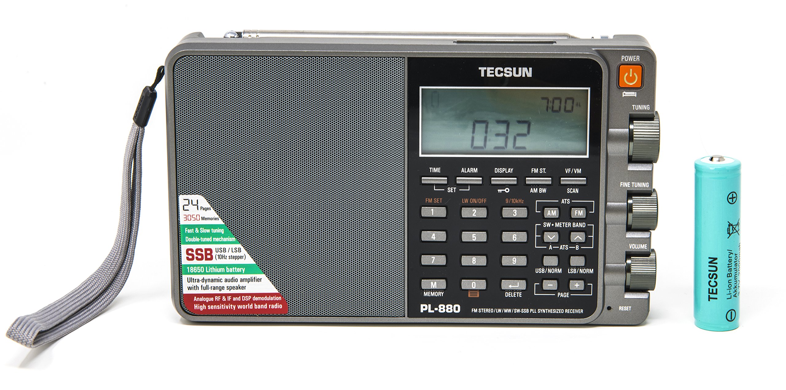 Tecsun PL880 Portable Digital PLL Dual Conversion AM/FM, Longwave & Shortwave Radio with SSB (Single Side Band) Reception, Color Silver