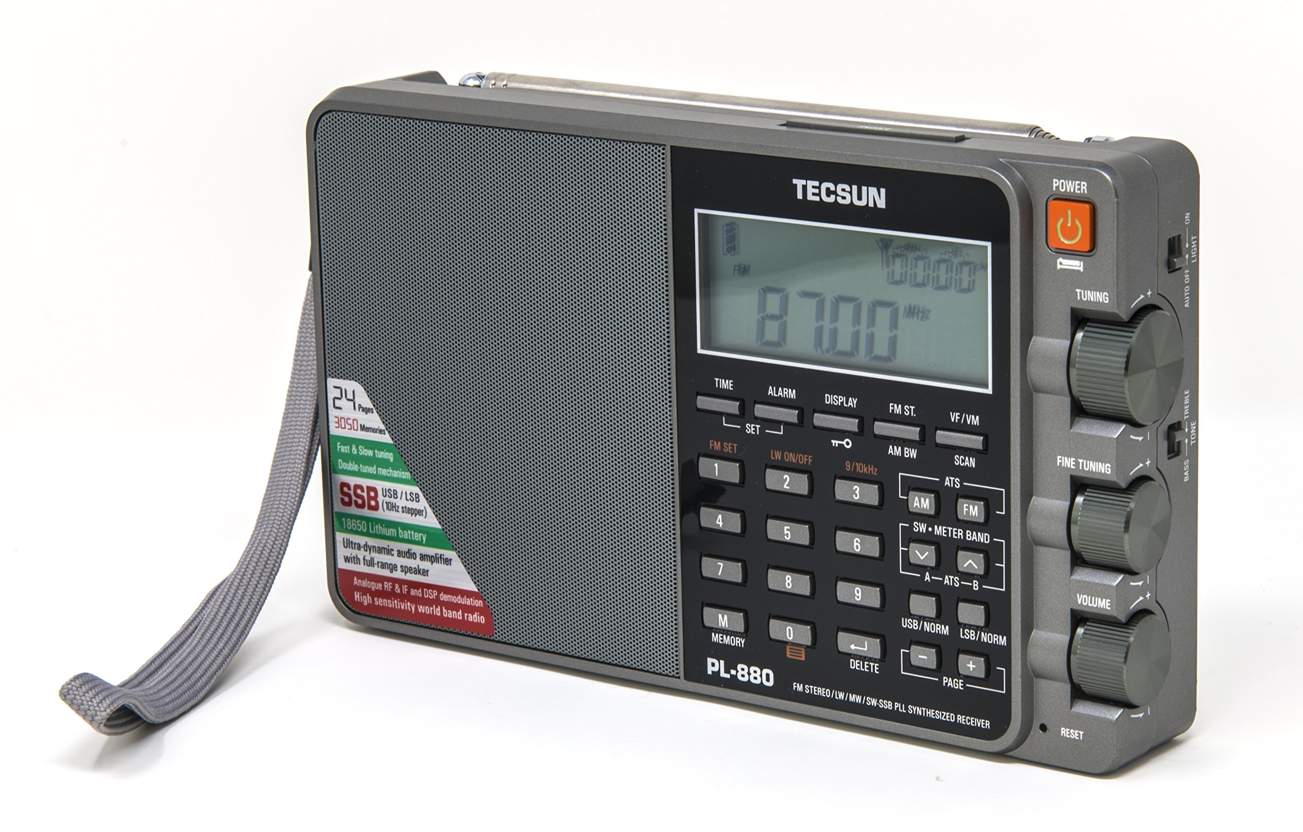 Tecsun PL880 Portable Digital PLL Dual Conversion AM/FM, Longwave & Shortwave Radio with SSB (Single Side Band) Reception, Color Silver