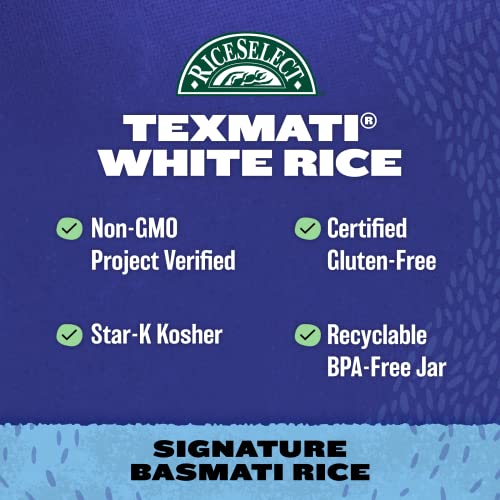 RiceSelect Texmati White Rice, Long-Grain Basmati Rice, Premium Gluten-Free Rice, Non-GMO, Star-K Kosher, 32-Ounce Jar