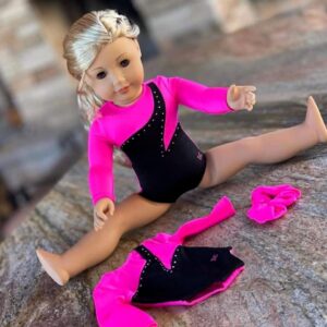 Sparkling Success: 2024 American Doll Girl Pink Gymnastics Doll Clothes Set with Leotard, Mat, Olympic Medal and Hair Accessory. 4 PCS in All! Doll Not Included