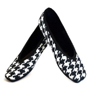 nufoot women's ballet flat slipper, black and white hounds tooth, medium