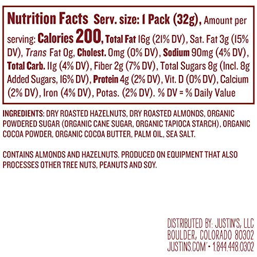 Justin's Chocolate Hazelnut & Almond Butter Squeeze Pack, Organic Cocoa, Gluten-free, Responsibly Sourced, Packaging May Vary, 1.15 Ounce (Pack of 10)