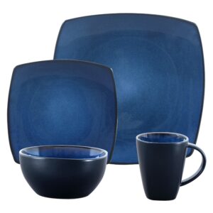 gibson elite soho lounge reactive glaze stoneware dinnerware set, service for 4 (16pc), blue