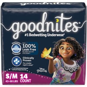 goodnites girls' nighttime bedwetting underwear, size s/m (43-68 lbs), 14 ct