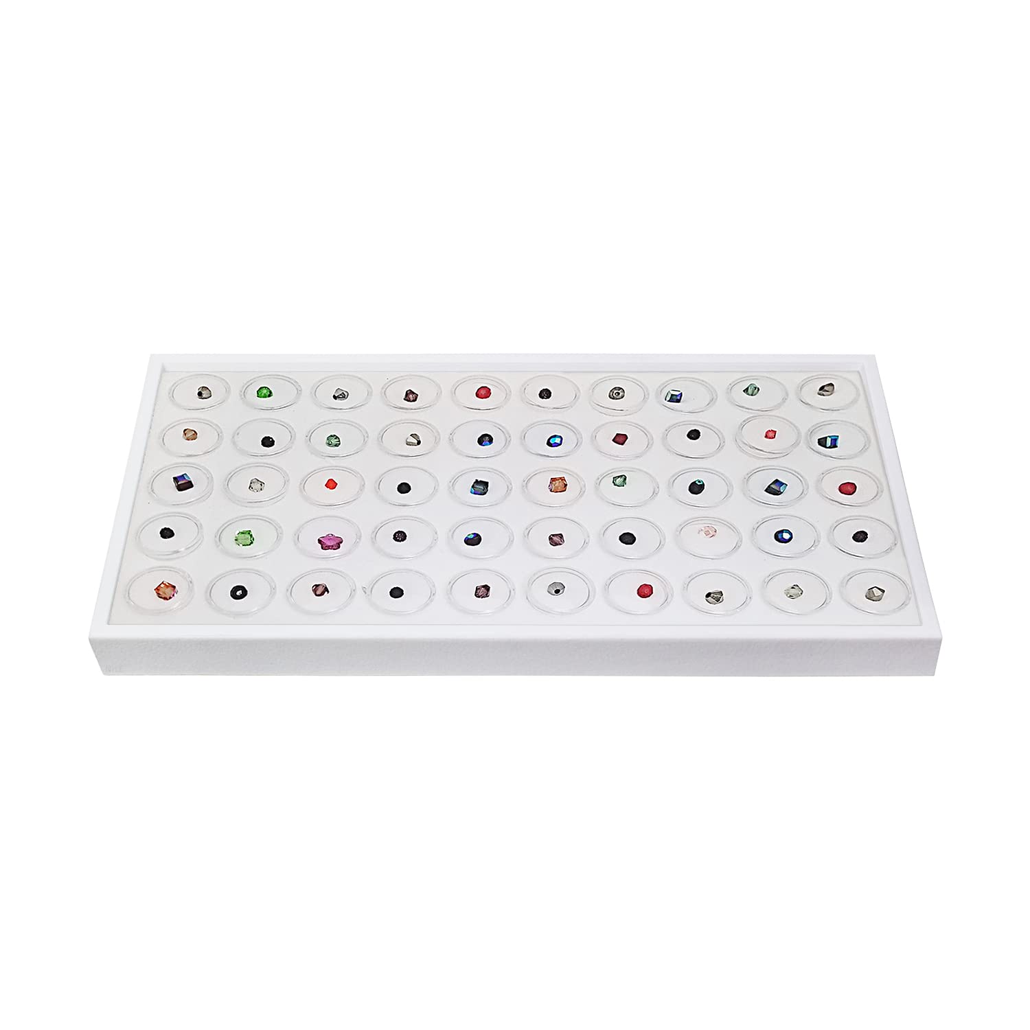 Ikee Design 50 White Foam Gem and Bead Storage Jars Showcase Stackable Display Tray Storage Box for Collectibles, Home Organization, 14.75 W x 8.25 D x 1 H in