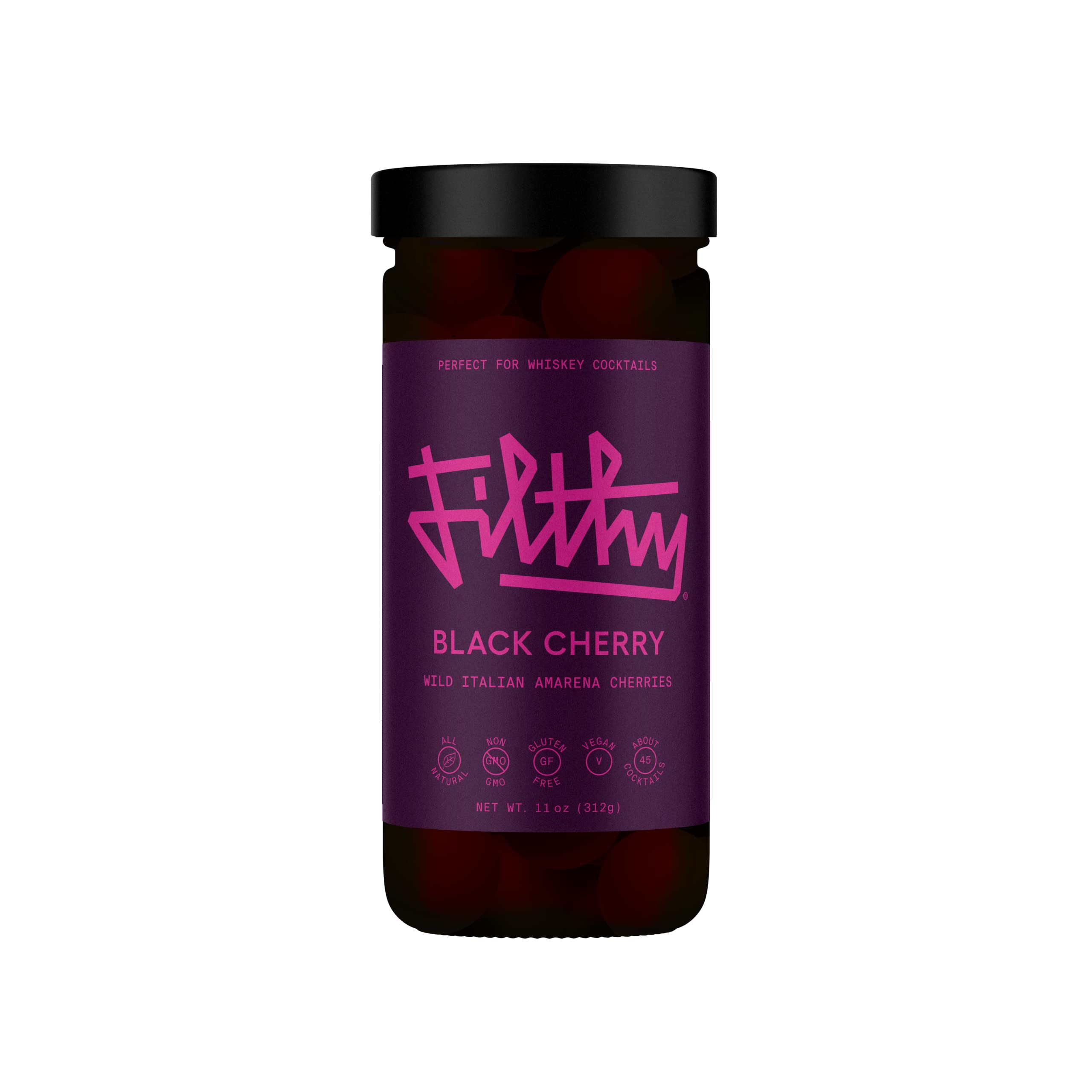 Filthy Black Amarena Cocktail Cherries, 11 Oz Jar, 45 Cherries