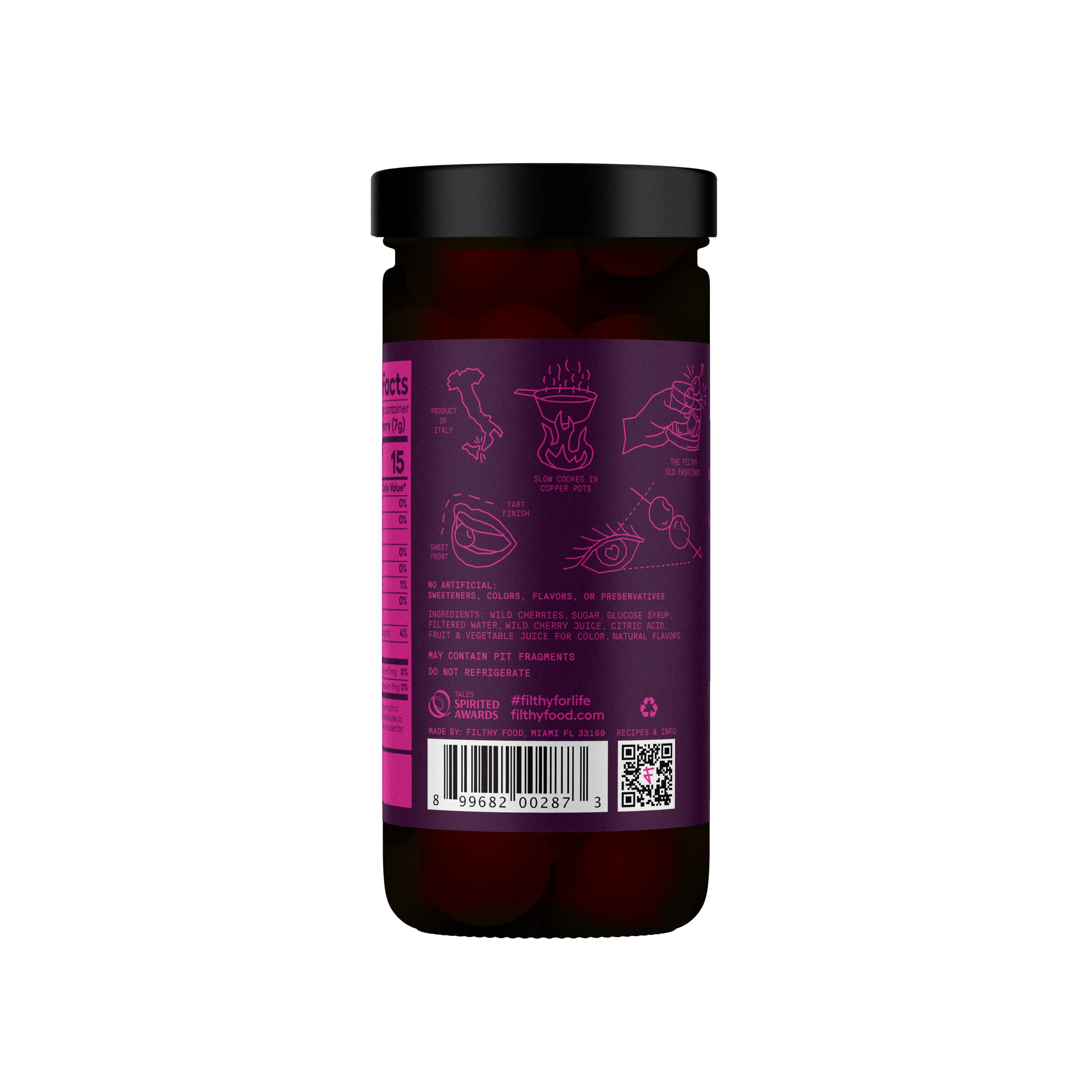 Filthy Black Amarena Cocktail Cherries, 11 Oz Jar, 45 Cherries