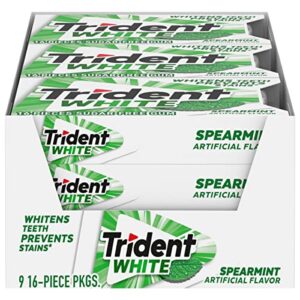 trident white spearmint sugar free gum, 9 pack of 16 pieces (144 total pieces)