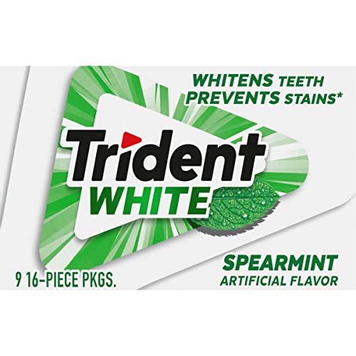 Trident White Spearmint Sugar Free Gum, 9 Pack of 16 Pieces (144 Total Pieces)