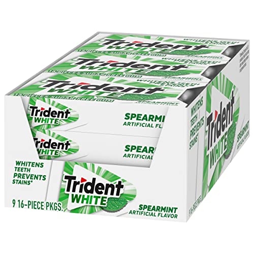 Trident White Spearmint Sugar Free Gum, 9 Pack of 16 Pieces (144 Total Pieces)