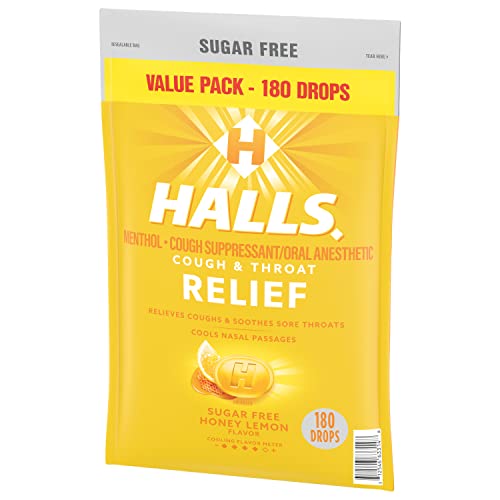 HALLS Relief Honey Lemon Sugar Free Cough Drops, Value Pack, 180 Drops