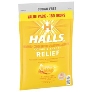 HALLS Relief Honey Lemon Sugar Free Cough Drops, Value Pack, 180 Drops