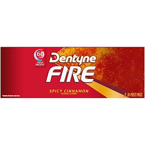 Dentyne Fire Spicy Cinnamon Sugar Free Gum, Pack of 9 (144 Total Pieces)