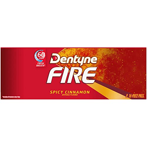 Dentyne Fire Spicy Cinnamon Sugar Free Gum, Pack of 9 (144 Total Pieces)