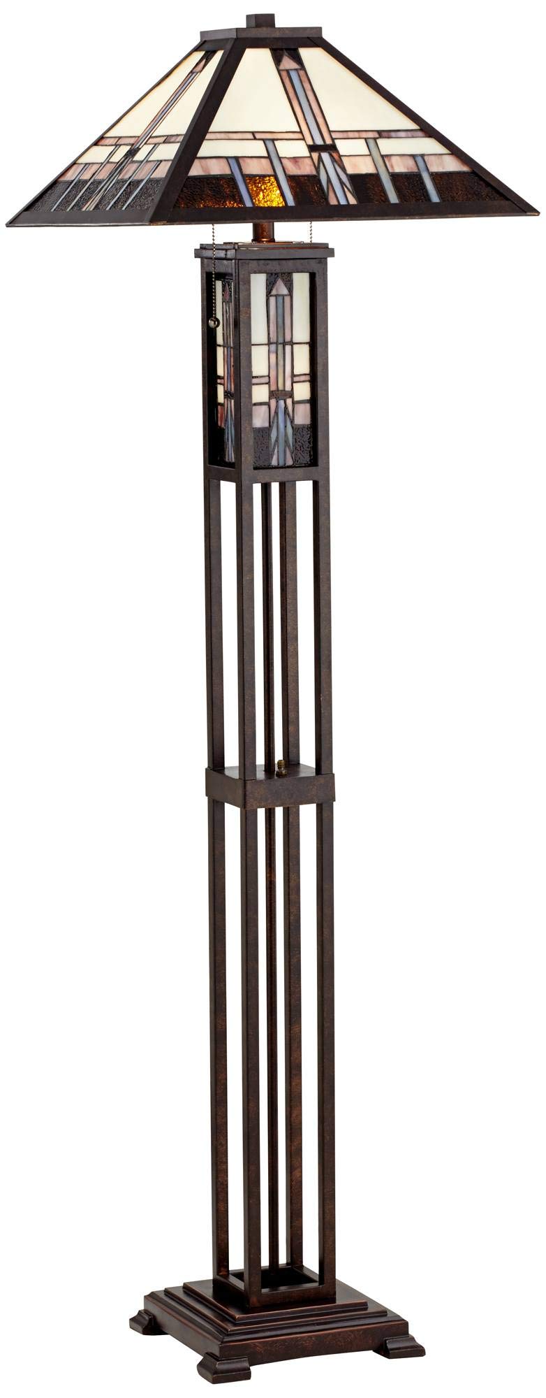 Robert Louis Tiffany Mission Southwest Tiffany Style Standing Floor Lamp with Night Light Art Deco 60.5" Tall Oiled Bronze Copper Stained Glass Shade Decor for Living Room Reading House Bedroom